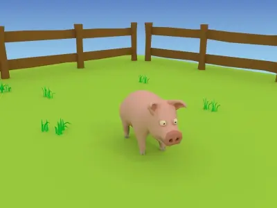 cartoon pig low poly Low-poly 3D model