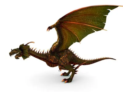 LowPoly Green Dragon with Gold Scale Low-poly 3D model