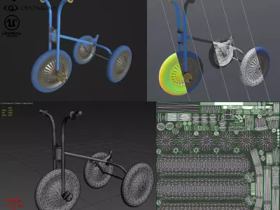 Broken Soviet children bicycle Low-poly 3D model
