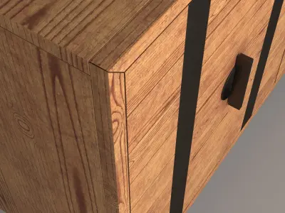 Metal Strap Light Oak 2-Door Console 3D model