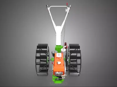 HAND WALKING TRACTOR DIESEL CAGE WHEEL TILLER RICE PADDY FIELD 3D model
