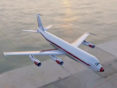 Fictional Quad Engine 1950s Jetliner 707-120B Inspired Low-poly 3D model