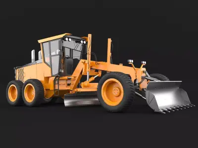 Grader orange bulldozer Low-poly 3D model