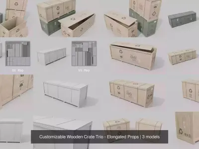 Customizable Wooden Crate Trio - Elongated Props 3D Model Pack