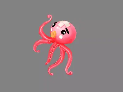 Cartoon Red Octopus - Injured Squid Low-poly 3D model