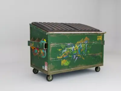 Dumpster trash can with graffiti 3D model