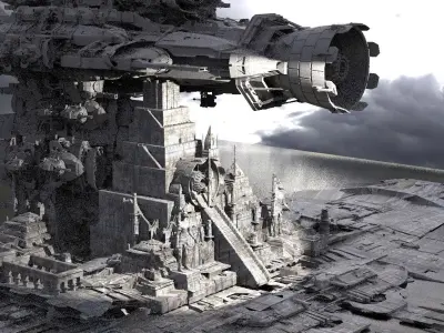 Sci fi Airship over Civilization 3D model