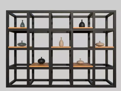 Modern Rack Shelf   Metal and Wood Display Unit Low-poly 3D model