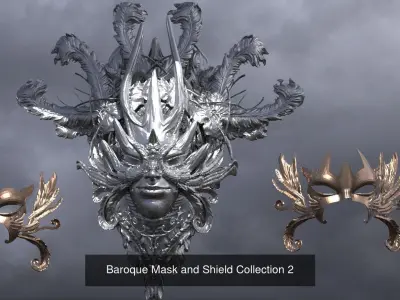 Hera Collection ornate metal sculpture with cloudy sky 3D Model Pack