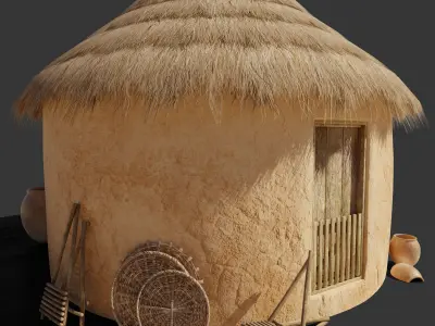 African Mud Hut 3D Low-poly 3D model