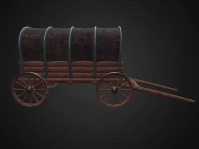 Wagon wooden covered Low-poly 3D model