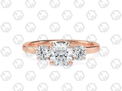 Ring 110 Radiant Shape 3 stone ring with round 3D print model