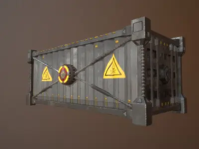 contener metal gate with warning sign Low-poly 3D model