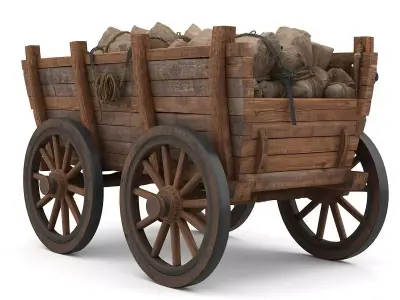 Viking Wooden Cart 3D Model v02 Low-poly 3D model