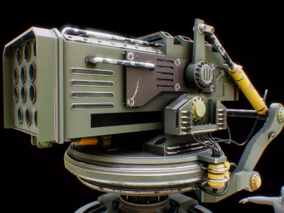Olive Green Painted Metal Turret Rocket Launcher Free 3D model