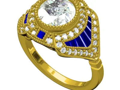Antique Round Bezel Set Art Deco Engagement Ring 3D print model