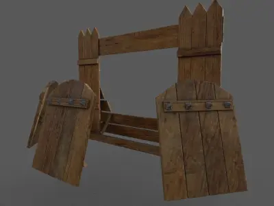 Barricade 3D model wooden chair with two doors Low-poly 3D model