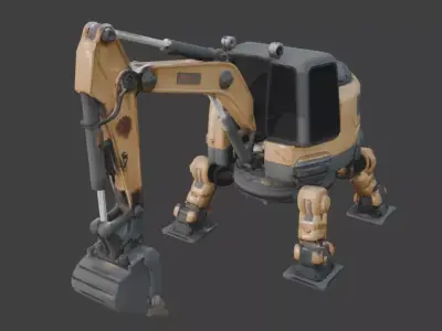 Title Stylized Chibi Sci-Fi Excavator Walker Low-poly 3D model