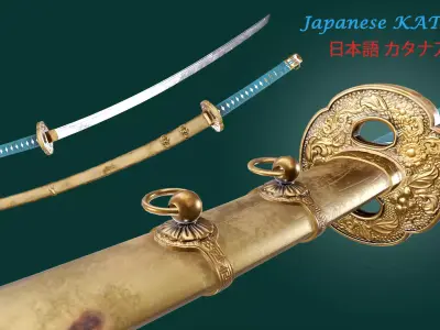 Japnese Katana Sword 3D Gaming Model Low-poly 3D model