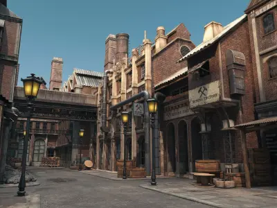 Industrial Vintage Street Environment Low-poly 3D model