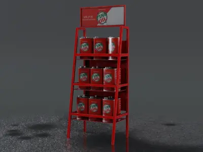 3 Realistic Motor Oil Display Racks with Oil Cans  3D Model Pack purchase