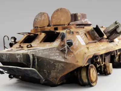 Destroyed BTR-80 wheeled amphibious armoured personnel carrier 3D model buy