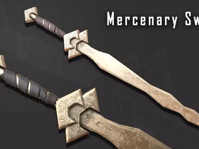Mercenary Sword with PBR material Low-poly 3D model