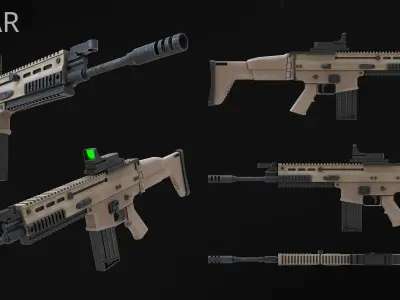 SCAR L Low Poly Game Ready Low-poly 3D model