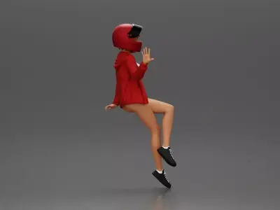 woman in Red Jacket and Helmet Sitting on the Motorbike 3D print model