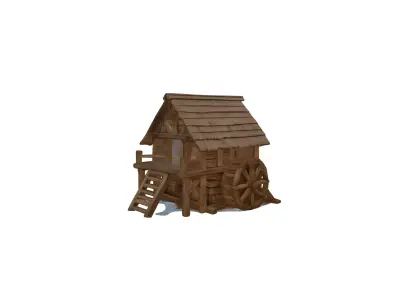 Wooden House 3D Model Low Poly PBR Textured GameReady  Low-poly 3D model