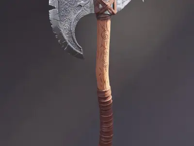 Two handed stylized axe Free low-poly 3D model