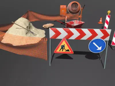 roadwork set of tents and equipment 3D model