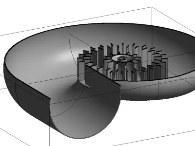Assembly of Francis Turbine in Circular Spiral Casing 3D model