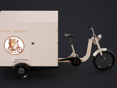 Electric Cargo Tricycle Delivery Bicycle - Bakery Delivery Low-poly 3D model