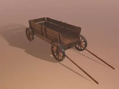 Wooden cart Low-poly 3D model 20