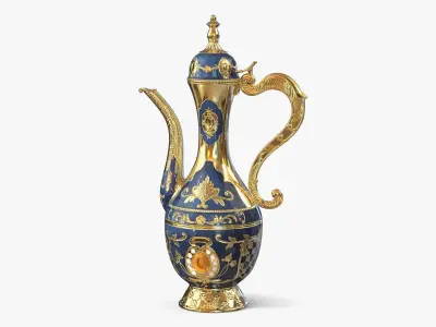 Arabic Dallah with Gold Pattern and Gem 3D model