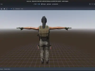 Realistic Military African Female Soldier For Godot Low-poly 3D model
