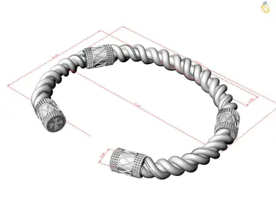 Stylish antique bracelet with patterns 3D print model