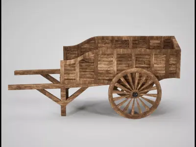 Medieval Wooden Cart  Game Ready 3D Asset Low-poly 3D model