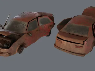 Apocalyptic Damaged Car Low-poly 3D model