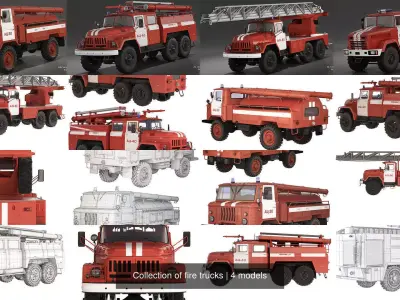 Collection of fire trucks 3D Model Pack