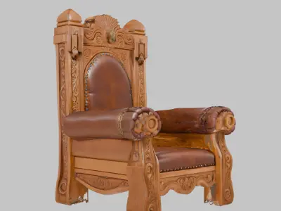 Wooden Viking Throne Low-poly 3D model
