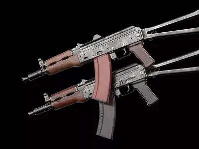 AKS-74U AKS-74UN Kalashnikov Assault Carbine Rifle Game Ready Low-poly 3D model