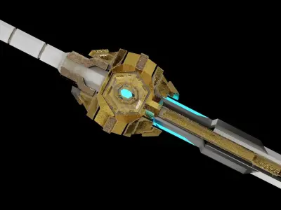 Golden Fantasy Sword game-ready Low-poly 3D model