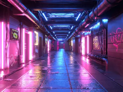  Sci-Fi Cyberpunk Corridor Modular 