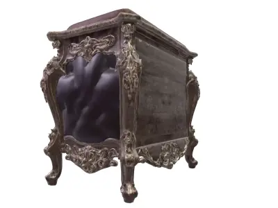 Antique Baroque Carved Wooden Nightstand 3D model