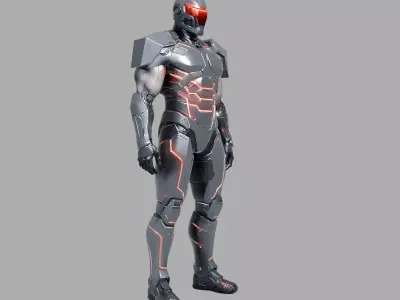 Metallic Red Male Futuristic Mech Suit 3D model