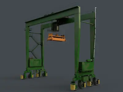 PBR Rubber Tyred Gantry Crane RTG V1 - Green Low-poly 3D model