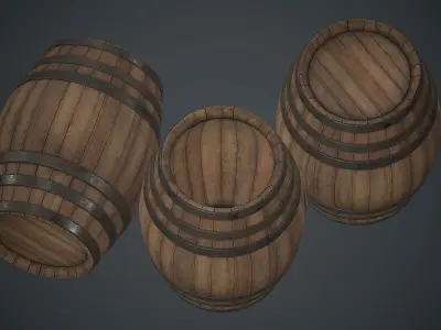 Wooden Barrel PBR Game Ready Low-poly 3D model