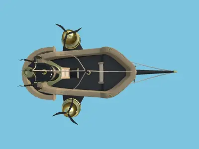 Cartoon Airship 08 - Gold Pirate - Low Poly Ship Low-poly 3D model